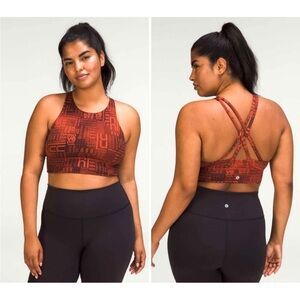 Lululemon Energy High-Neck Longline Sports Bra Sz 6 Red Ombre Multi Med Support